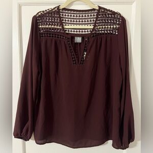 Soho New York & Company Burgundy Long Sleeve Top NWT
